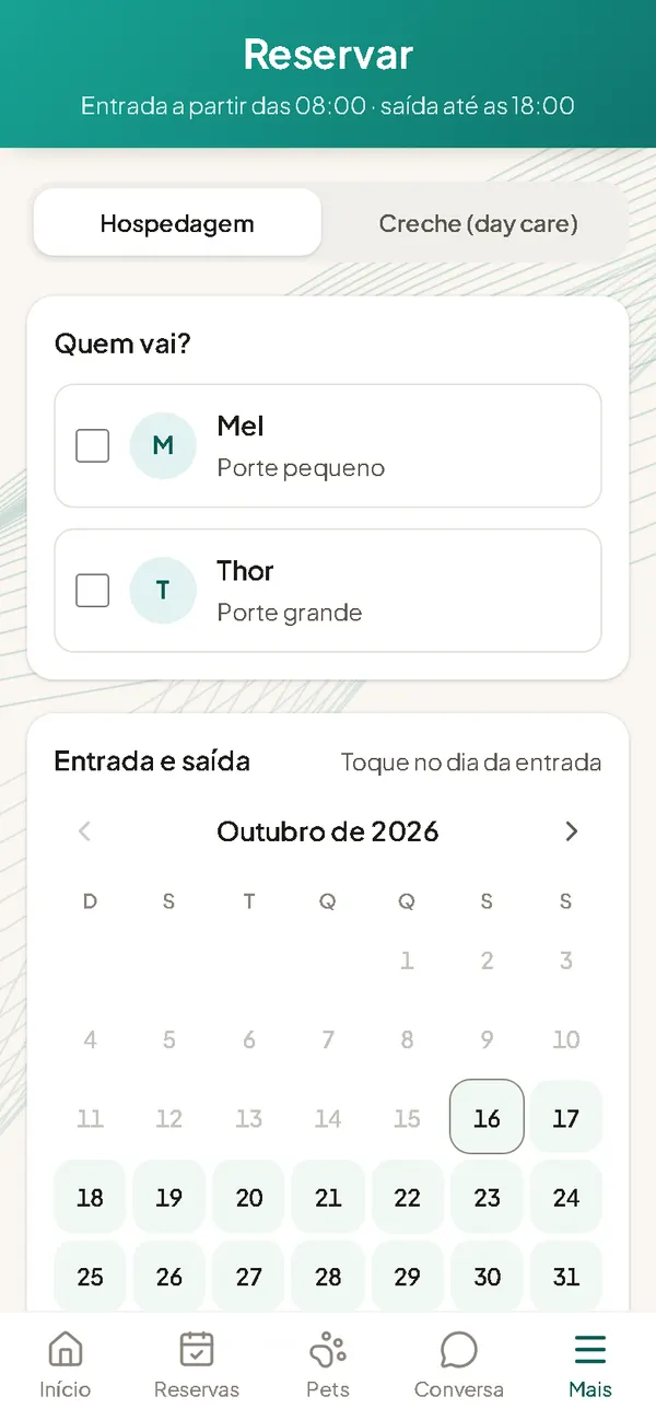O tutor reserva sozinho, com vaga de verdade